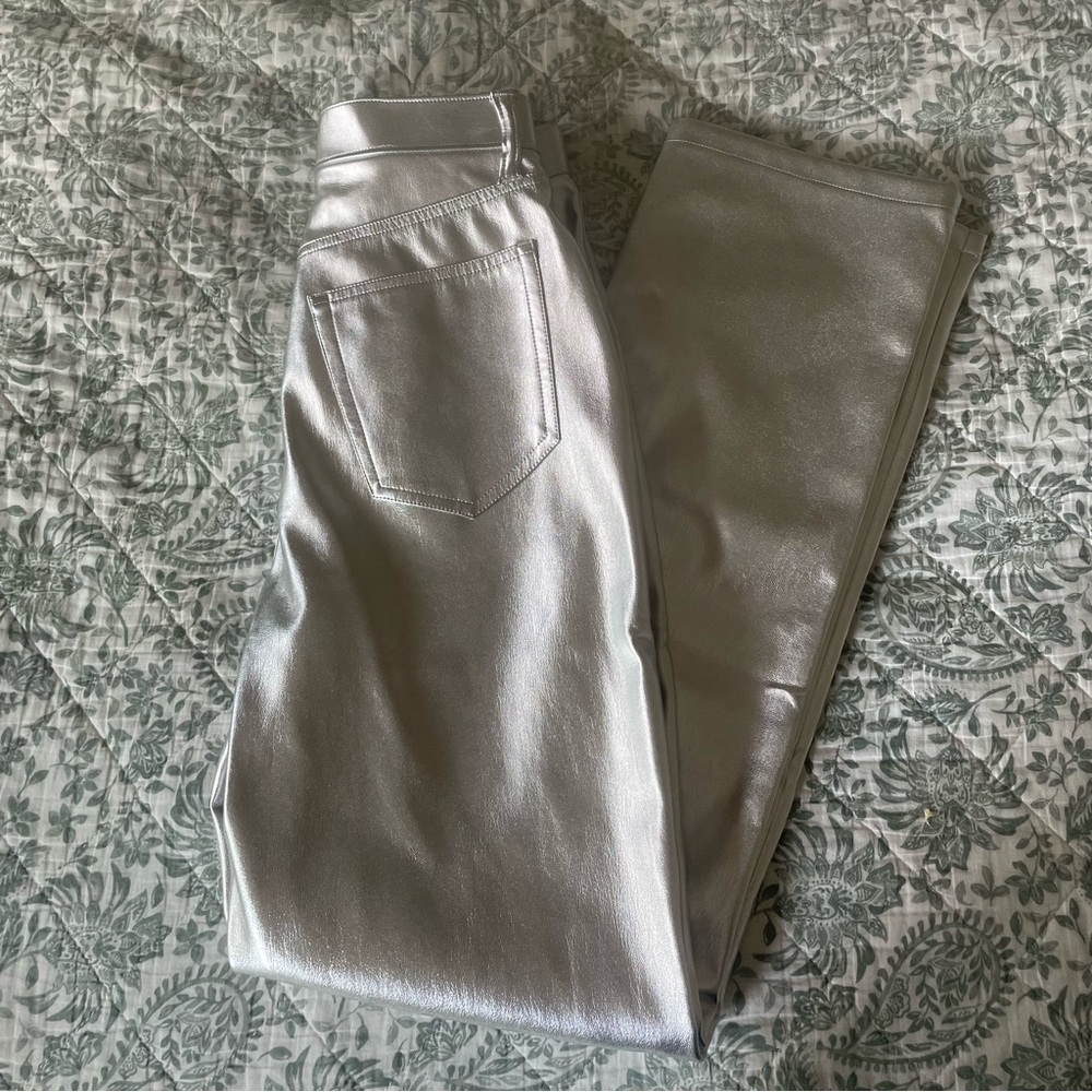 Abercrombie & Fitch Silver 90’s Straight Leg Vegan Leather Pants - Picture 9 of 11
